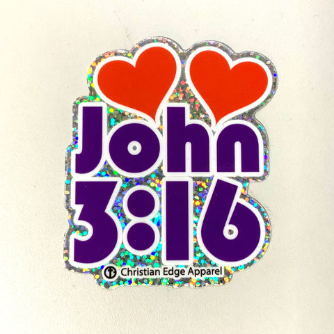 John 3:16 Purple Vinyl Glitter Sticker CEA Brand Sticker 3”