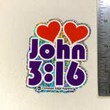 John 3:16 Purple Vinyl Glitter Sticker CEA Brand Sticker 3”