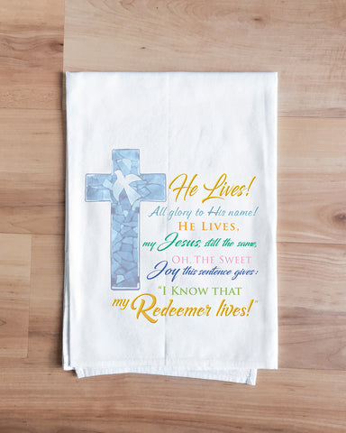 My Redeemer Lives Cross Flowers Tea Towel Easter Collection Towel Decorative Flour Sack Kitchen Jesus Tea Dish Towel