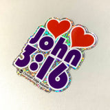 John 3:16 Purple Vinyl Glitter Sticker CEA Brand Sticker 3”