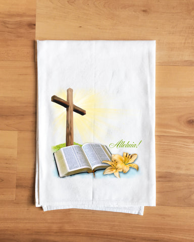 Cross & Bible Tea Towel Easter Collection Towel Decorative Flour Sack Kitchen Jesus Tea Dish Towel